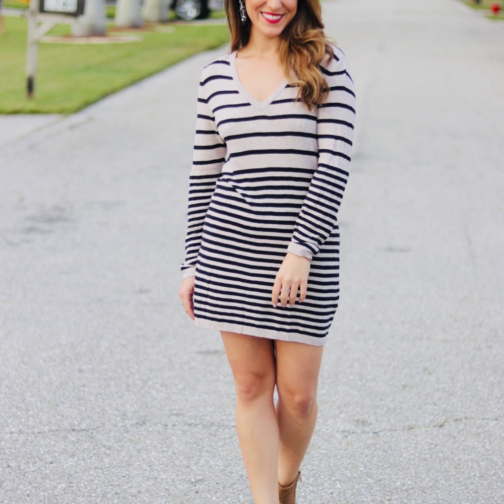 Light Stripped Sweater Dress